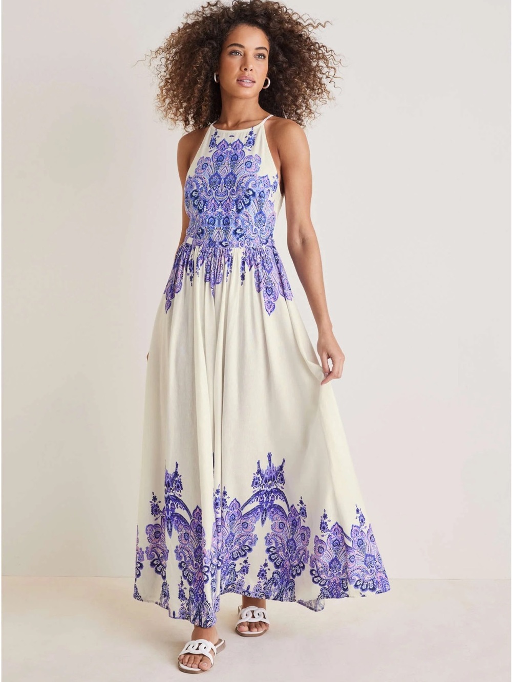 Venus maxi dress Lenin cotton paisley design pink